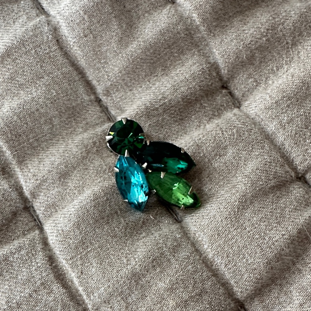 Weiss single Elegant Green and Blue Gemstone clip on earring. One.